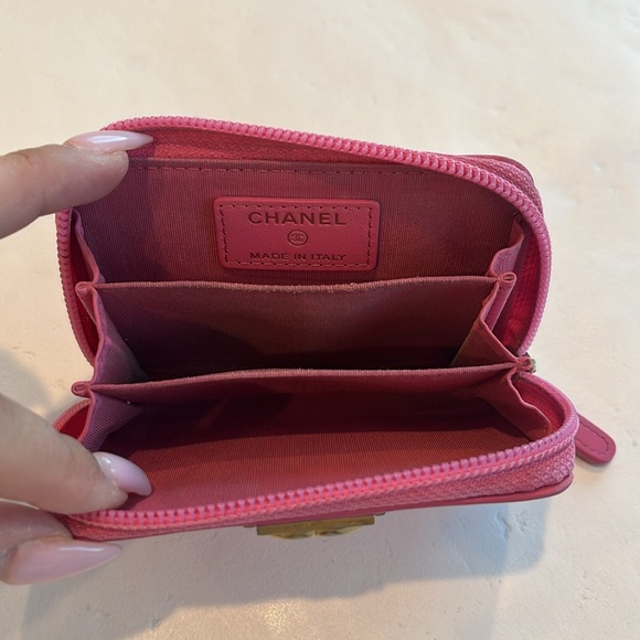 CHANEL Boy Matelasse Lambskin Leather Pink Gold Mini Zip Wallet Card Holder - Picture 8 of 10